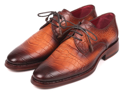 Paul Parkman Brown Crocodile Embossed Calfskin Goodyear Welted Derby