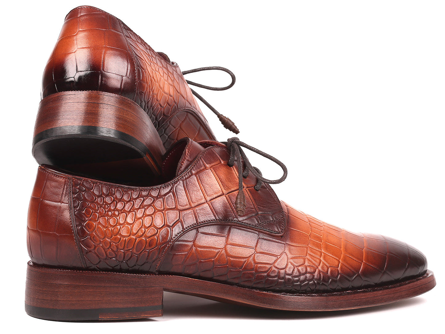 Paul Parkman Brown Crocodile Embossed Calfskin Goodyear Welted Derby