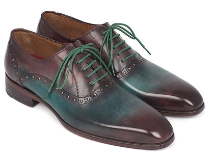 Paul Parkman Men's Green & Bordeaux Plain Toe Oxfords (ID#GH88BB)