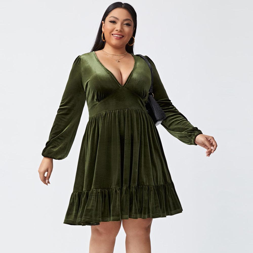 Women's Sexy Waist-controlled Large Hem Velvet Dress - Cruish Home