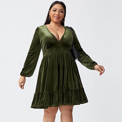 Women's Sexy Waist-controlled Large Hem Velvet Dress - Cruish Home