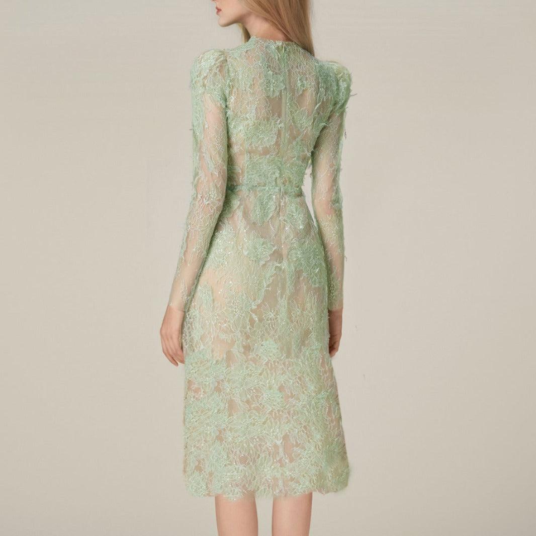 Spring Sequin Embroider Super Slim Dress Lace Mid-length - Cruish Home