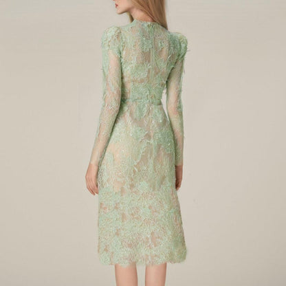 Spring Sequin Embroider Super Slim Dress Lace Mid-length - Cruish Home