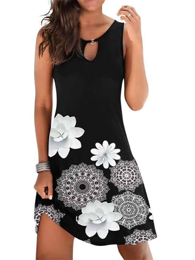 Printed Sleeveless Straight Dress Knee-length - Cruish Home