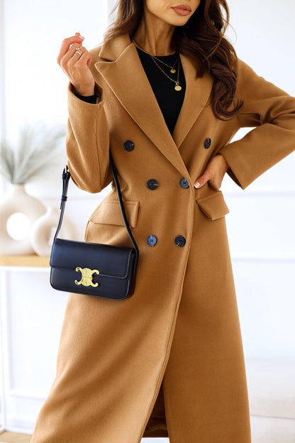 Women's Fashion Simple Double Breasted Long Sleeve Lapel Button Woolen Coat - Cruish Home