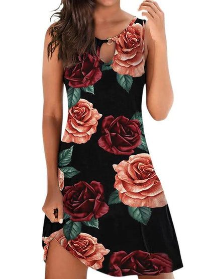 Printed Sleeveless Straight Dress Knee-length - Cruish Home