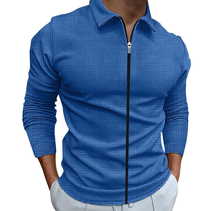 Men's Clothing Waffle Style Zipped Lapel Jacket Outdoor Sports Tops - Cruish Home