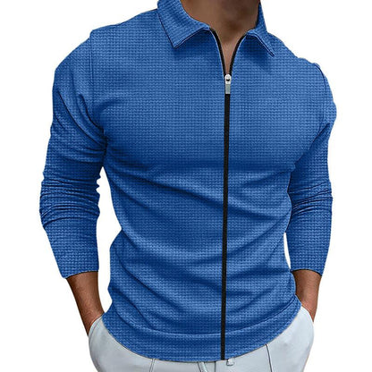 Men's Clothing Waffle Style Zipped Lapel Jacket Outdoor Sports Tops - Cruish Home