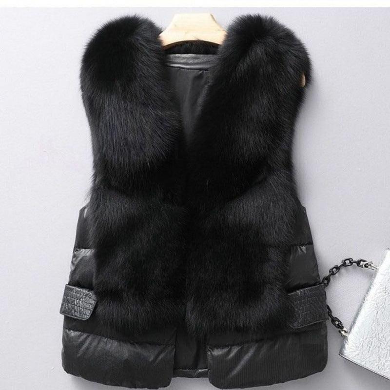 Winter Short Down Jacket Women's Imitation Fox Fur Woolen Women's Winter Wear Vest Cardigan - Cruish Home