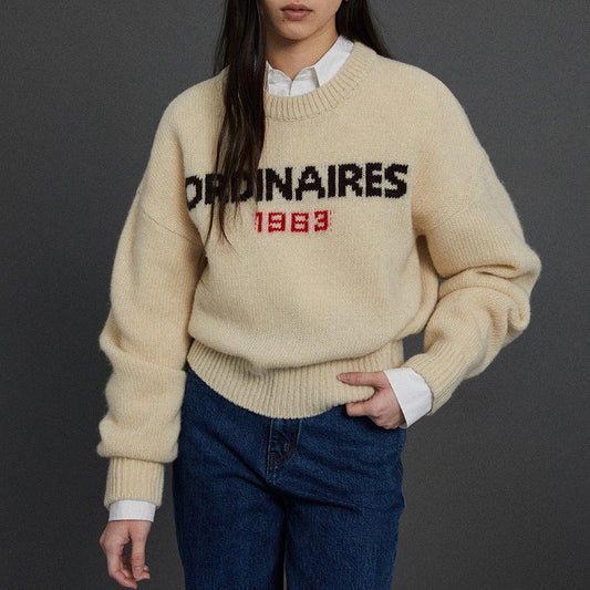 Winter New South Korea Dongdaemun Loose-fitting Casual Round-neck Retro Alphabet Knitwear Sweater - Cruish Home