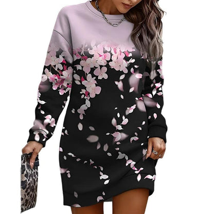 Printed Crew Neck Casual Long Loose Sweater Women - Cruish Home