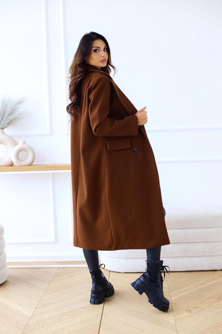 Women's Fashion Simple Double Breasted Long Sleeve Lapel Button Woolen Coat - Cruish Home