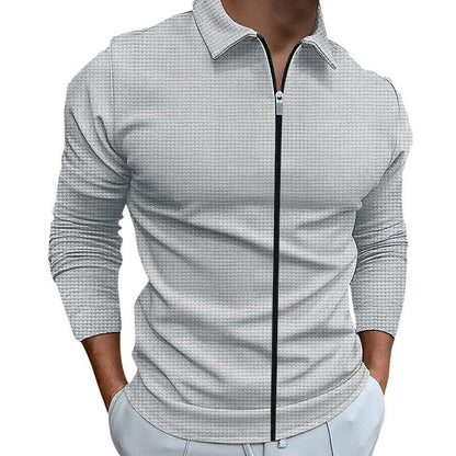 Men's Clothing Waffle Style Zipped Lapel Jacket Outdoor Sports Tops - Cruish Home