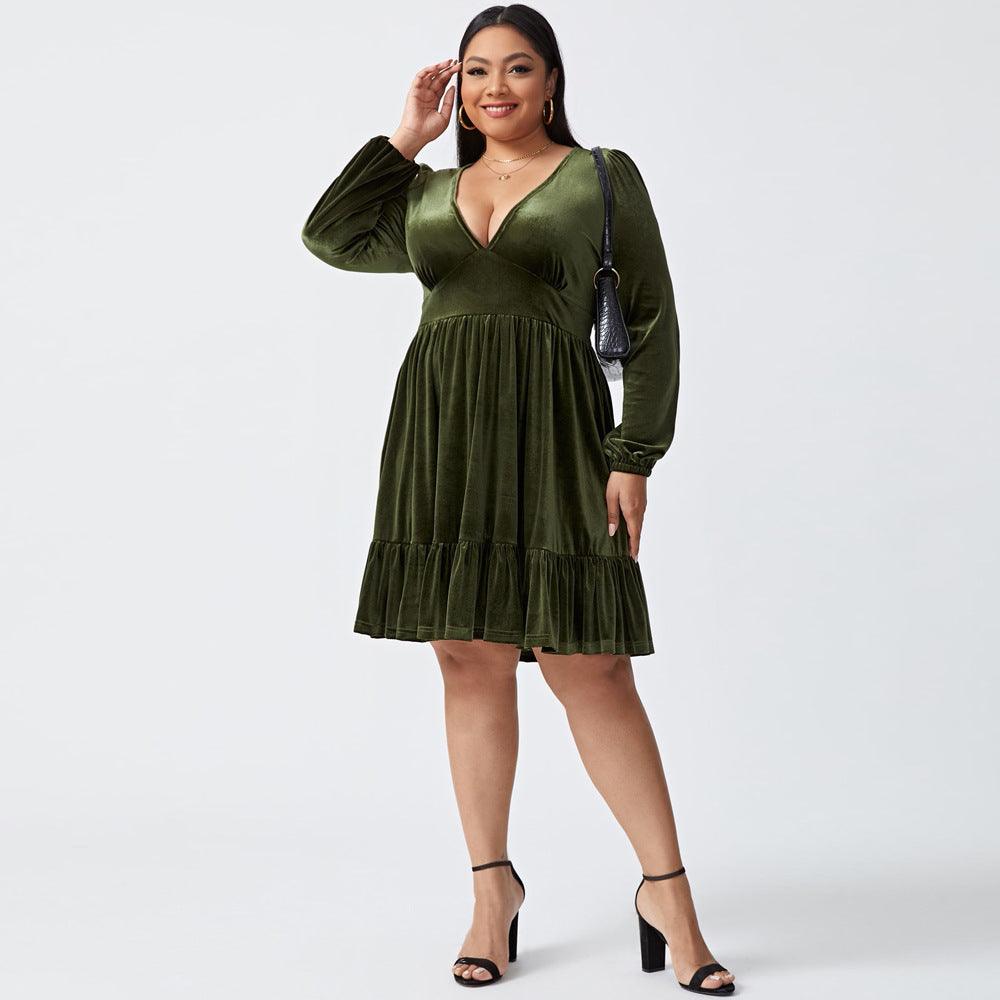 Women's Sexy Waist-controlled Large Hem Velvet Dress - Cruish Home