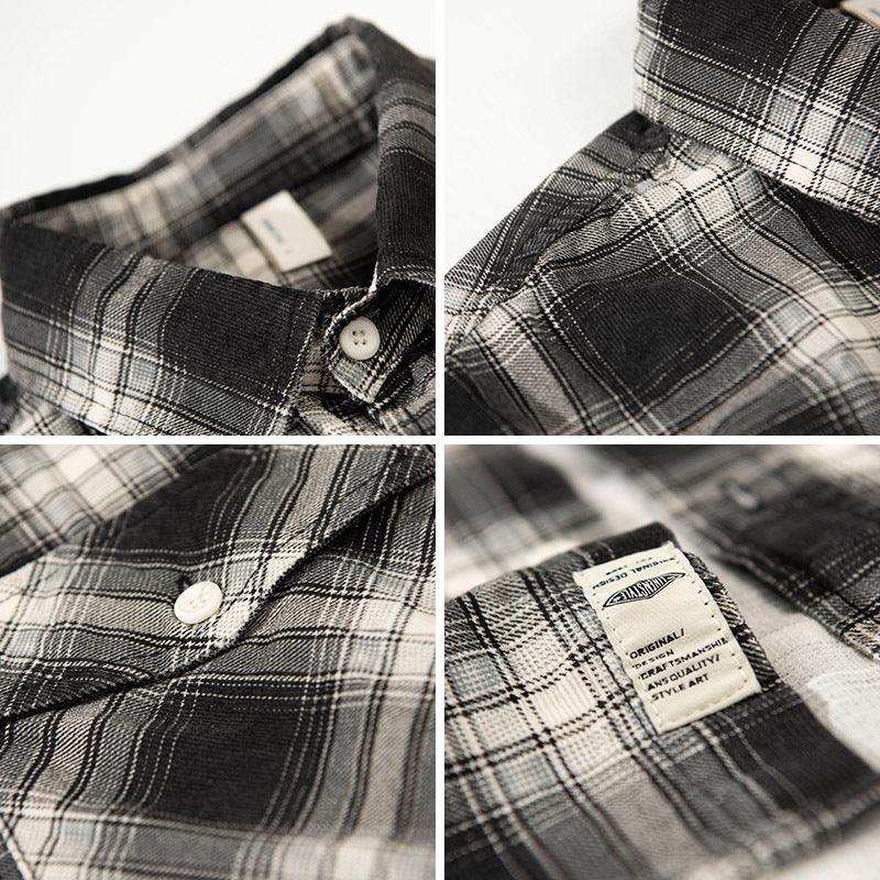 High-end Pure Cotton Trendy Plaid Long-sleeved Shirt Men's Casual Loose Shirt Thickened Coat - Cruish Home