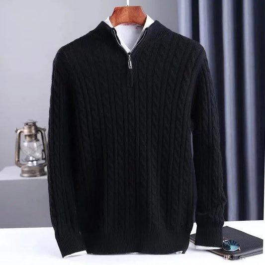 Men's Thick Twist Sweater Zipper Half Open High Collar Warm Sweater Bottoming Shirt - Cruish Home