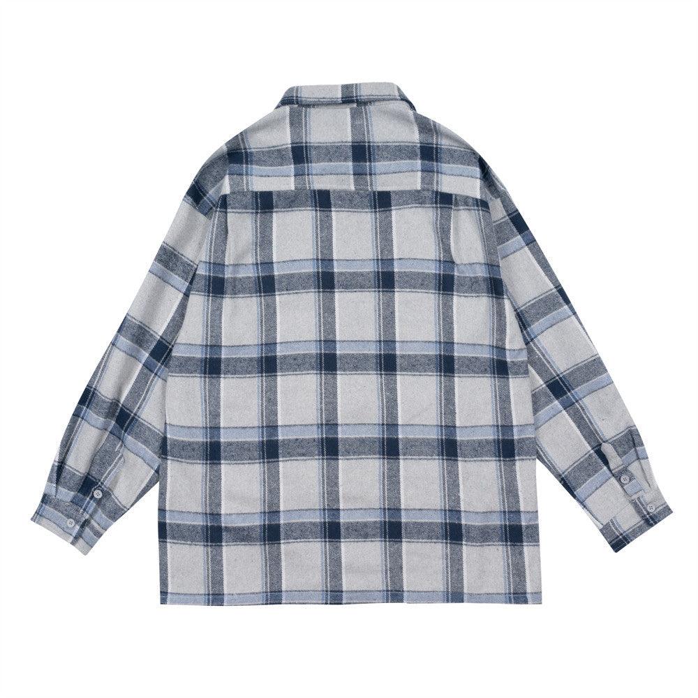 Plaid Men's Long-sleeved National Fashion Loose Pockets Stylish Shirt Coat - Cruish Home