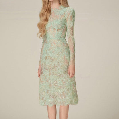 Spring Sequin Embroider Super Slim Dress Lace Mid-length - Cruish Home