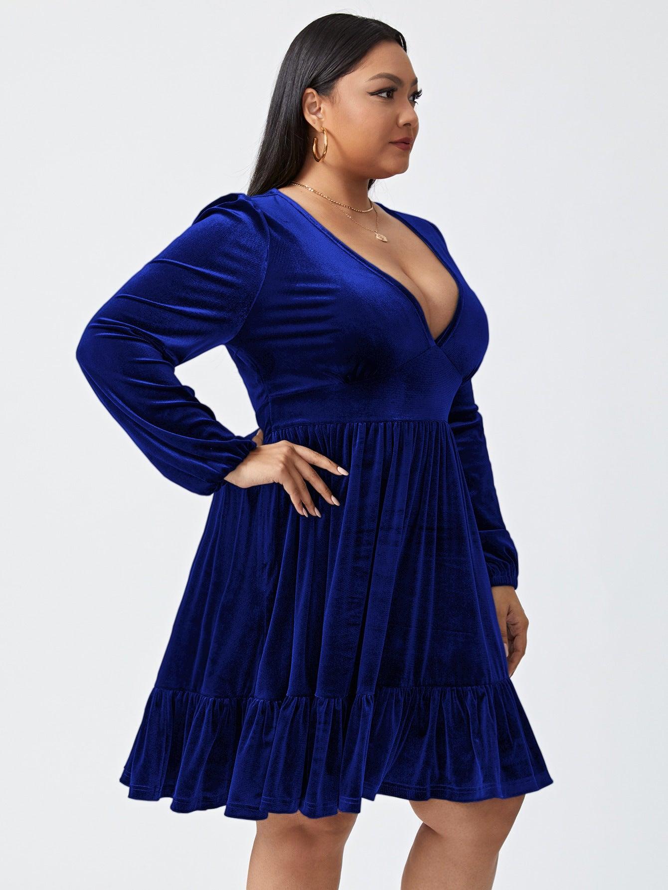 Women's Sexy Waist-controlled Large Hem Velvet Dress - Cruish Home