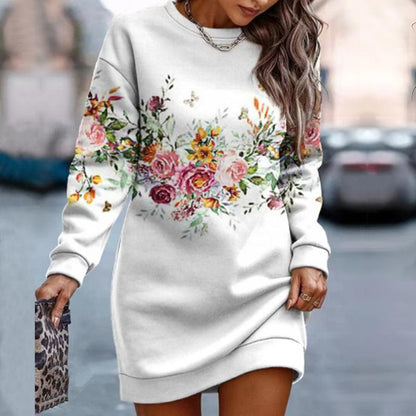 Printed Crew Neck Casual Long Loose Sweater Women - Cruish Home