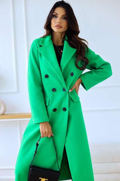 Women's Fashion Simple Double Breasted Long Sleeve Lapel Button Woolen Coat - Cruish Home