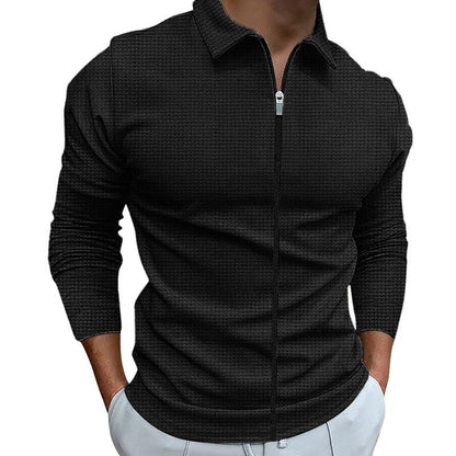 Men's Clothing Waffle Style Zipped Lapel Jacket Outdoor Sports Tops - Cruish Home