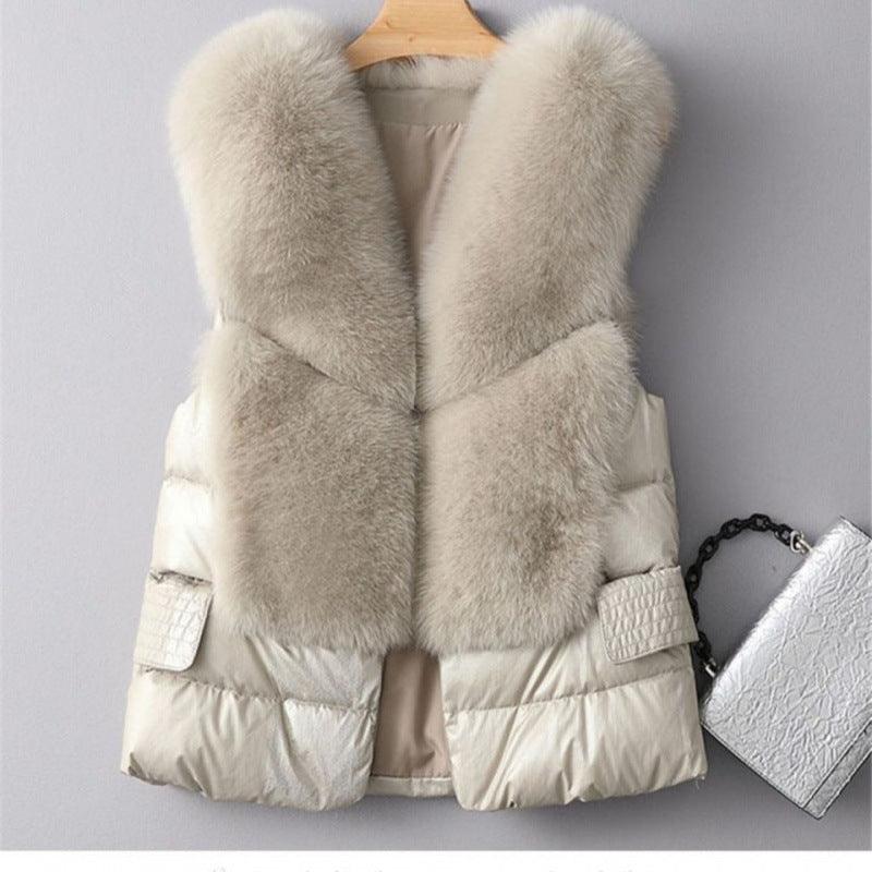 Winter Short Down Jacket Women's Imitation Fox Fur Woolen Women's Winter Wear Vest Cardigan - Cruish Home