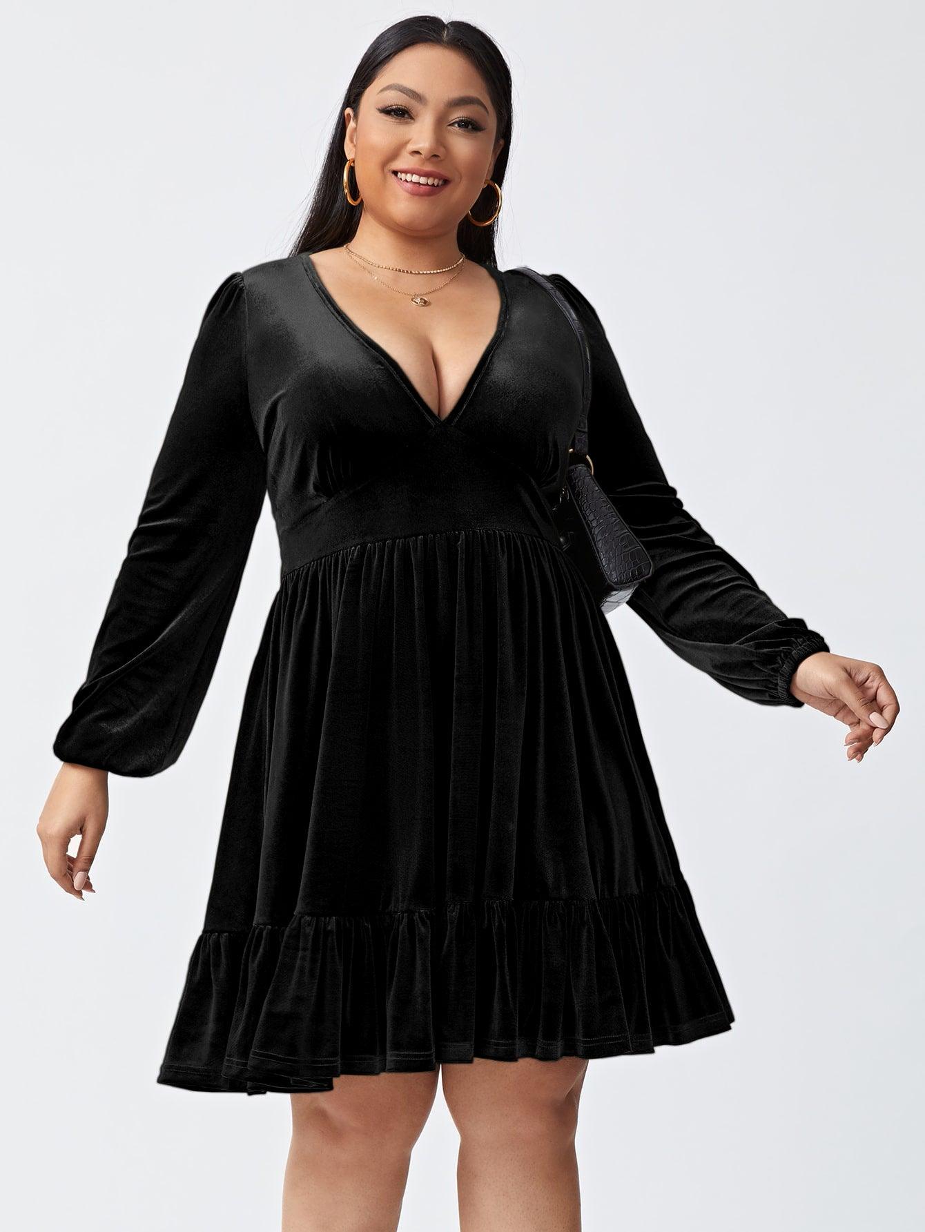 Women's Sexy Waist-controlled Large Hem Velvet Dress - Cruish Home