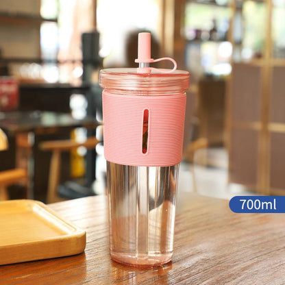 New Ins Style 700ml Large-capacity Water Cup Cup With Straw Internet Celebrity Cola Milk Tea Advertising Plastic Portable Gift Cup - Cruish Home