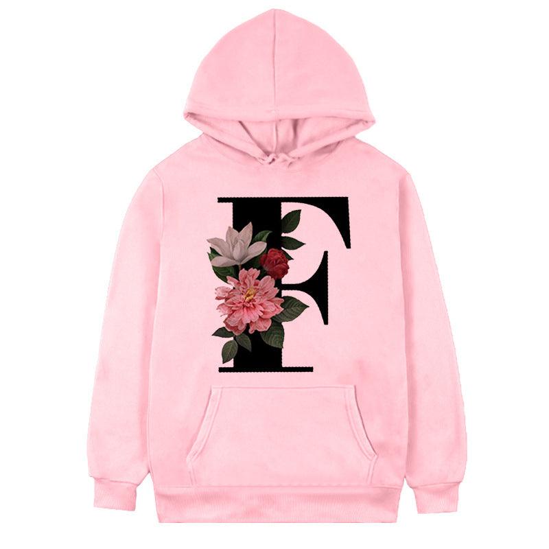 Women's 26-letter Flowers Printed Fleece Hoodie - Cruish Home