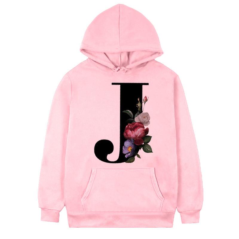 Women's 26-letter Flowers Printed Fleece Hoodie - Cruish Home