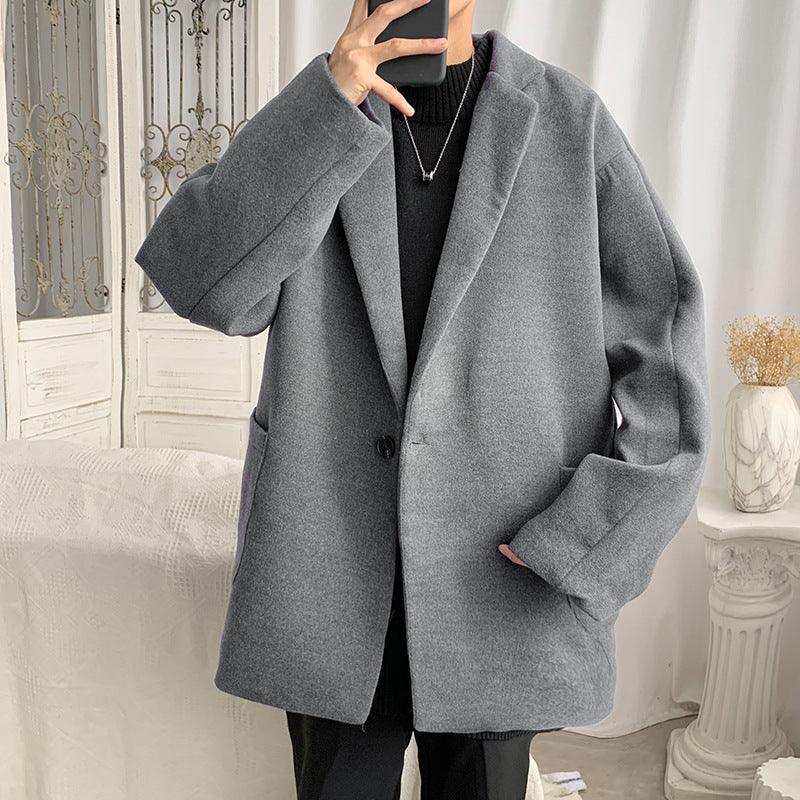 Woolen Blazer Men's Thickened Leisure Suit Loose And Handsome Woolen Coat - Cruish Home