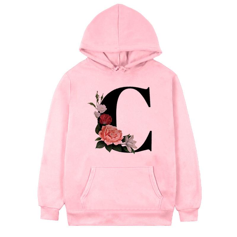 Women's 26-letter Flowers Printed Fleece Hoodie - Cruish Home