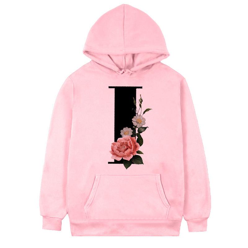 Women's 26-letter Flowers Printed Fleece Hoodie - Cruish Home