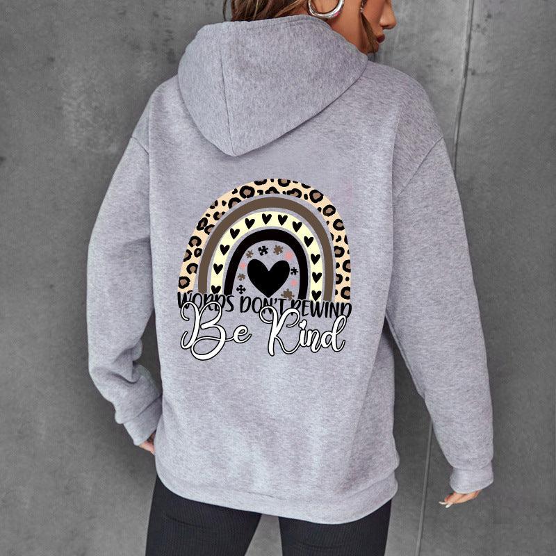 Be Kind Letter Print Hooded Heel Wrapped Collar Brushed Hoody Women - Cruish Home