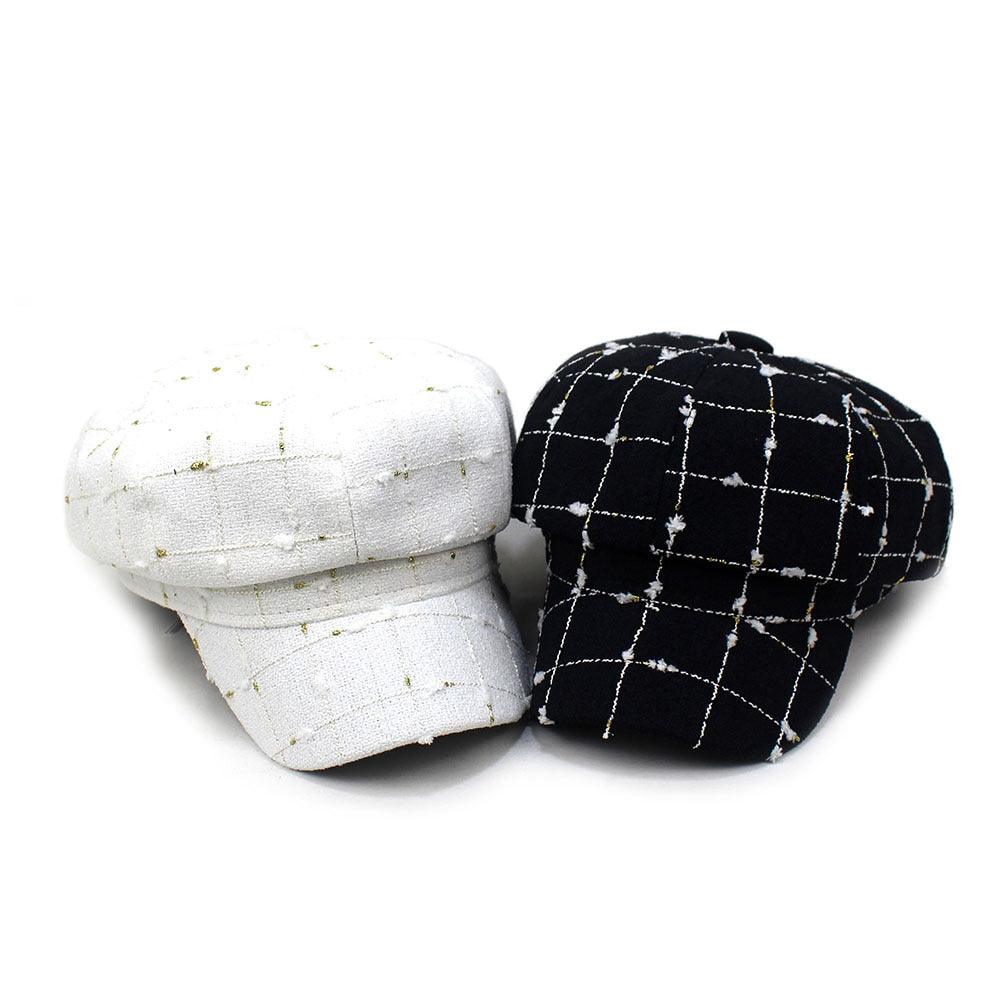 Black And White Plaid Woolen Hat Casual - Cruish Home