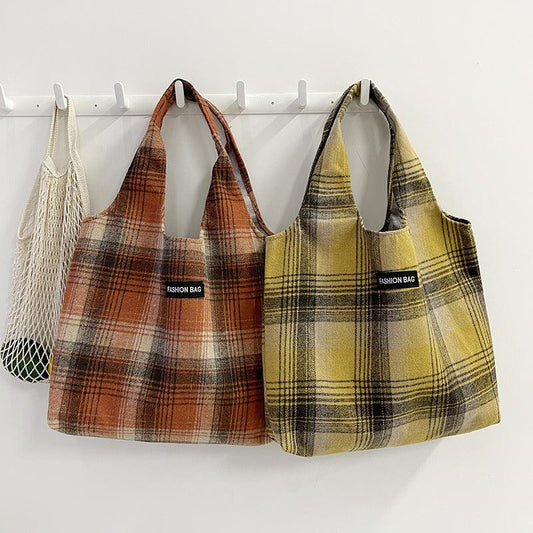 New Retro British Checked Canvas Bag Women - Cruish Home