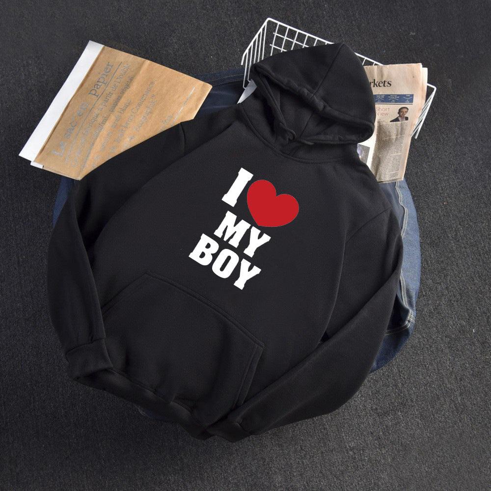 Love Letter Print Long Sleeve Hooded Hoodie - Cruish Home