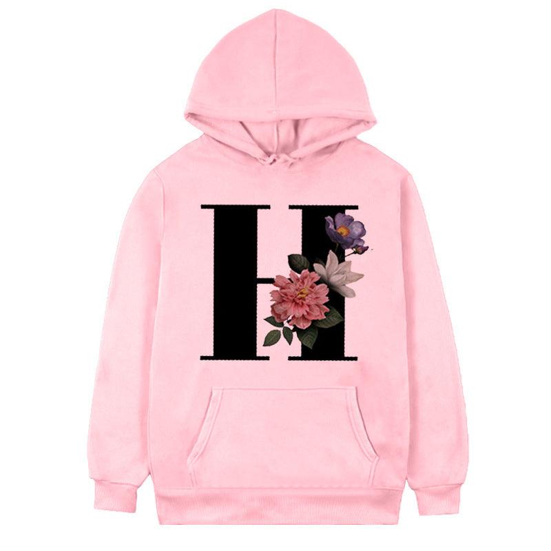 Women's 26-letter Flowers Printed Fleece Hoodie - Cruish Home