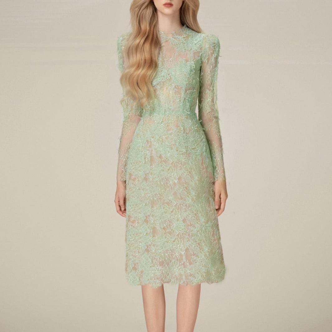 Spring Sequin Embroider Super Slim Dress Lace Mid-length - Cruish Home