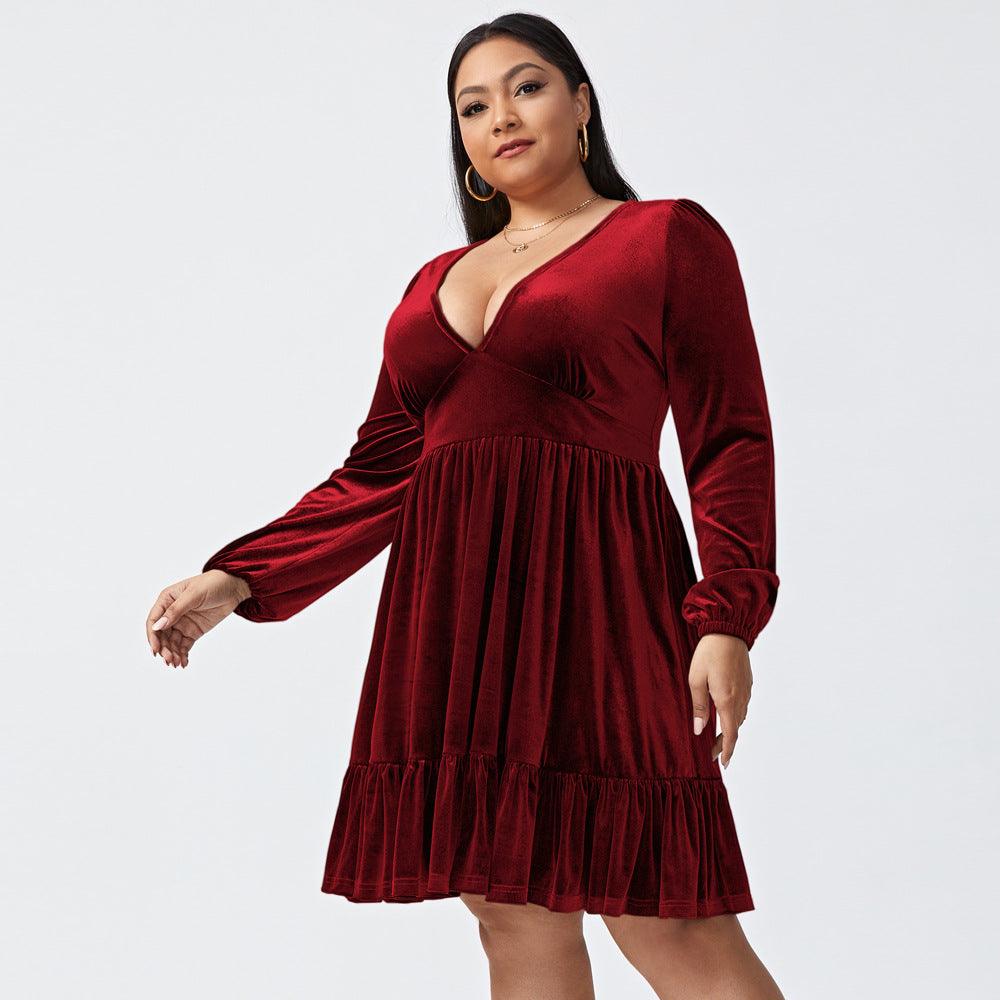 Women's Sexy Waist-controlled Large Hem Velvet Dress - Cruish Home