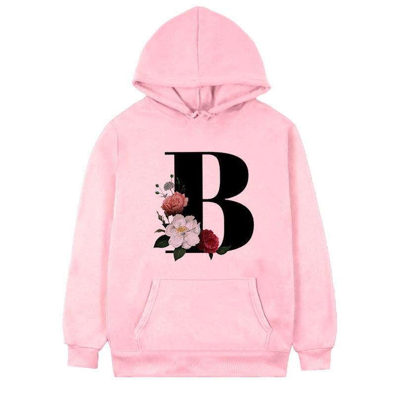 Women's 26-letter Flowers Printed Fleece Hoodie - Cruish Home