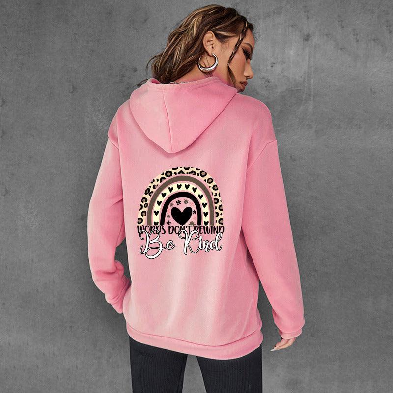 Be Kind Letter Print Hooded Heel Wrapped Collar Brushed Hoody Women - Cruish Home