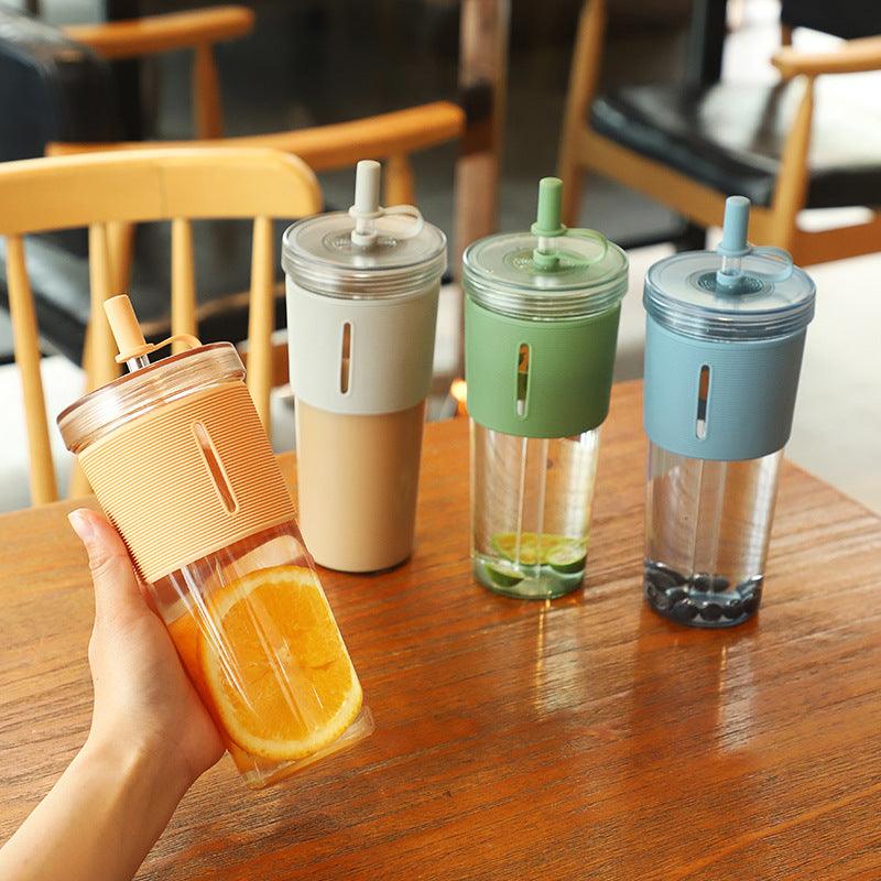 New Ins Style 700ml Large-capacity Water Cup Cup With Straw Internet Celebrity Cola Milk Tea Advertising Plastic Portable Gift Cup - Cruish Home