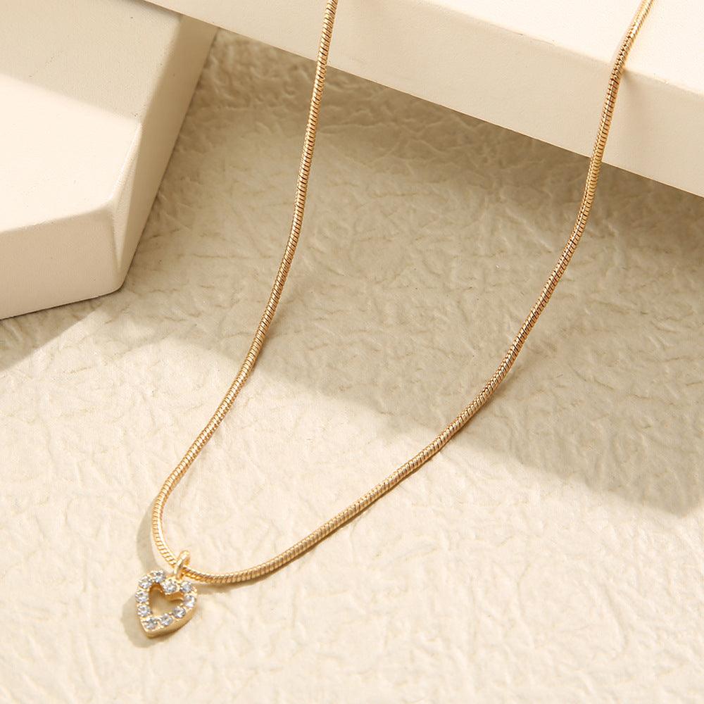 Temperamental All-match Sweater Chain Jewelry Zircon Peach Heart Pendant Necklace - Cruish Home