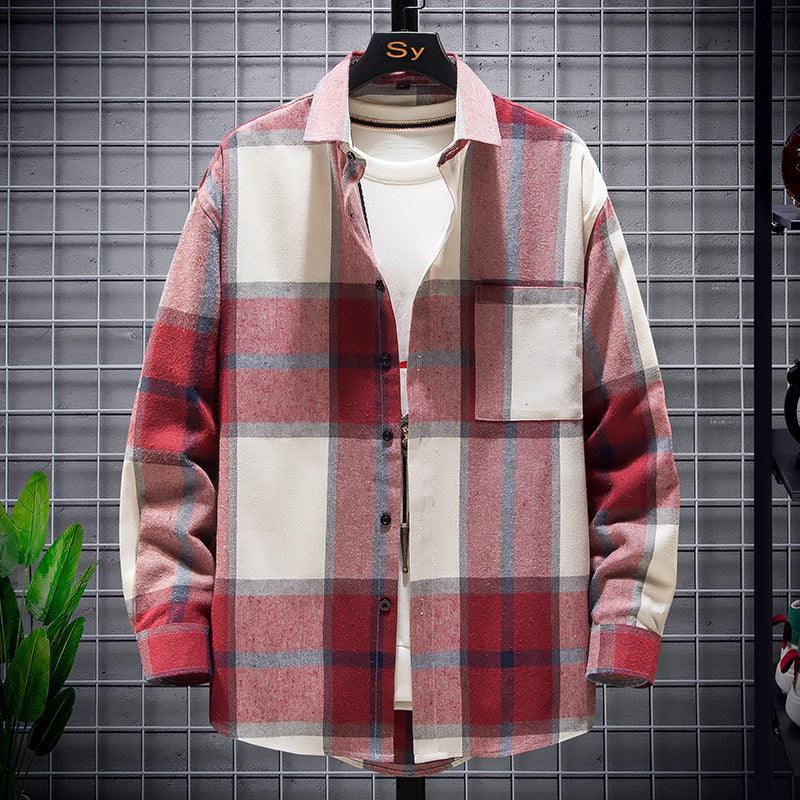 Men's Brushed Long Sleeve Shirt Casual Plaid - Cruish Home