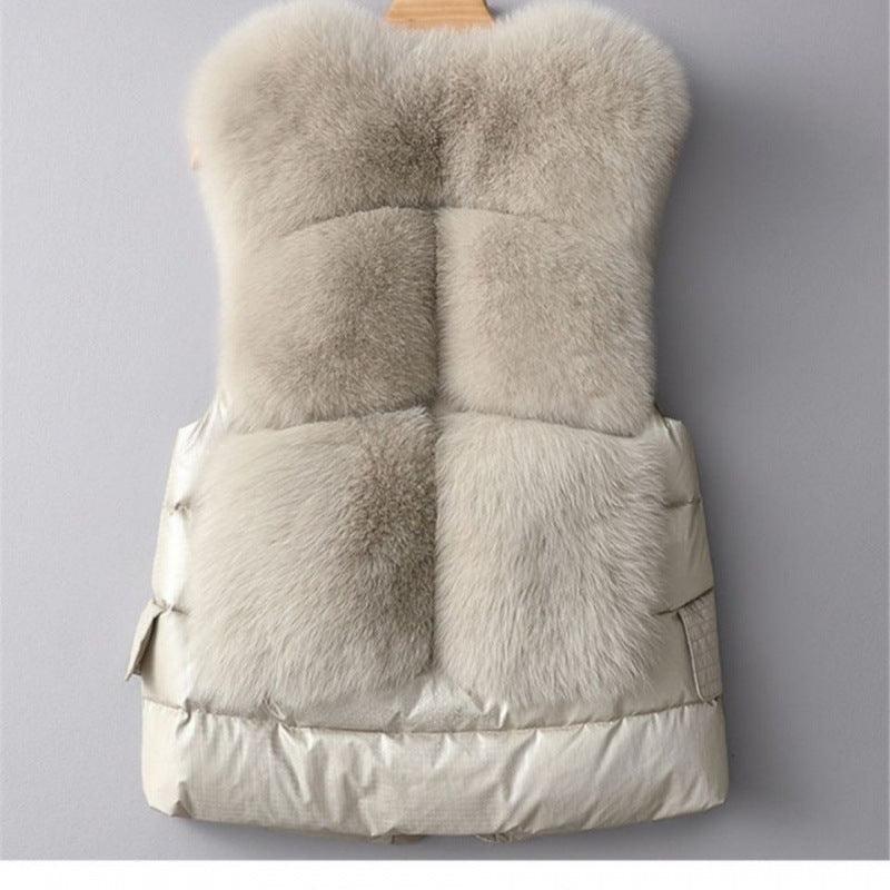 Winter Short Down Jacket Women's Imitation Fox Fur Woolen Women's Winter Wear Vest Cardigan - Cruish Home