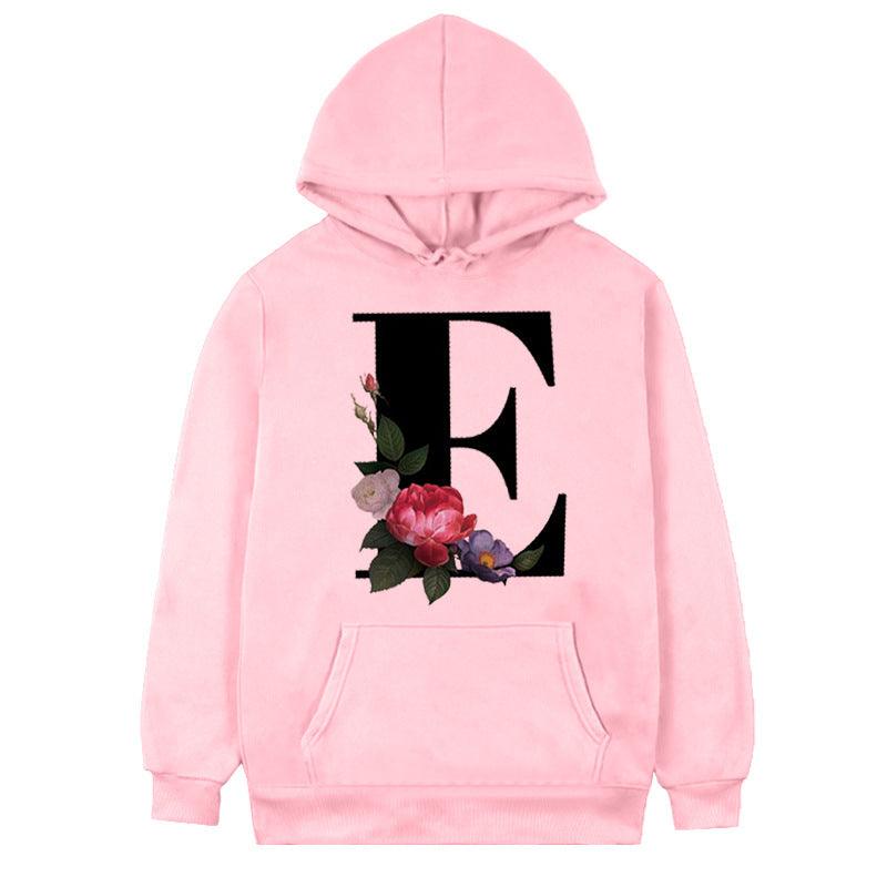 Women's 26-letter Flowers Printed Fleece Hoodie - Cruish Home