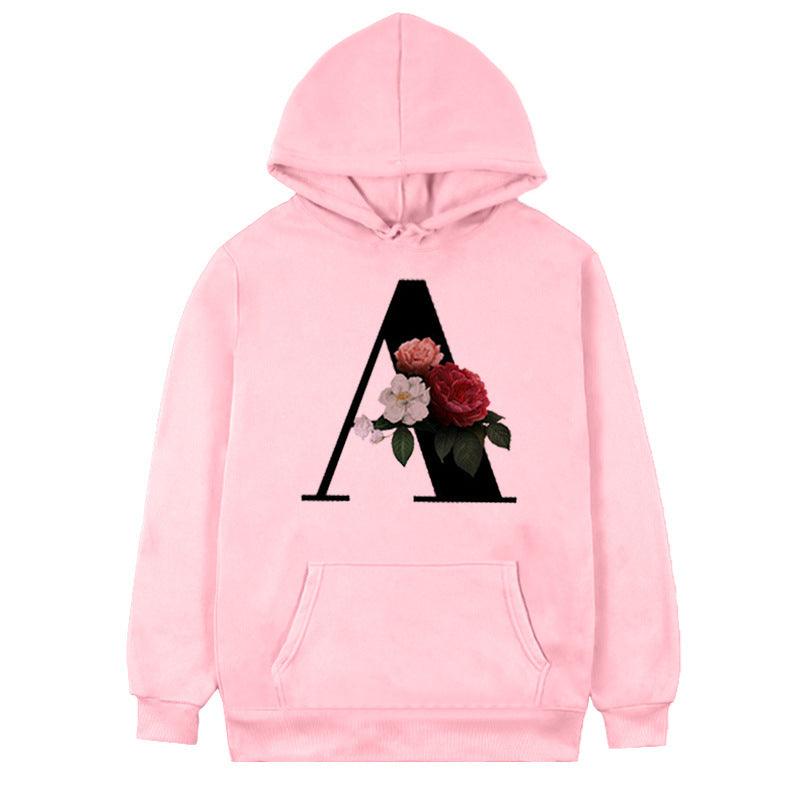 Women's 26-letter Flowers Printed Fleece Hoodie - Cruish Home