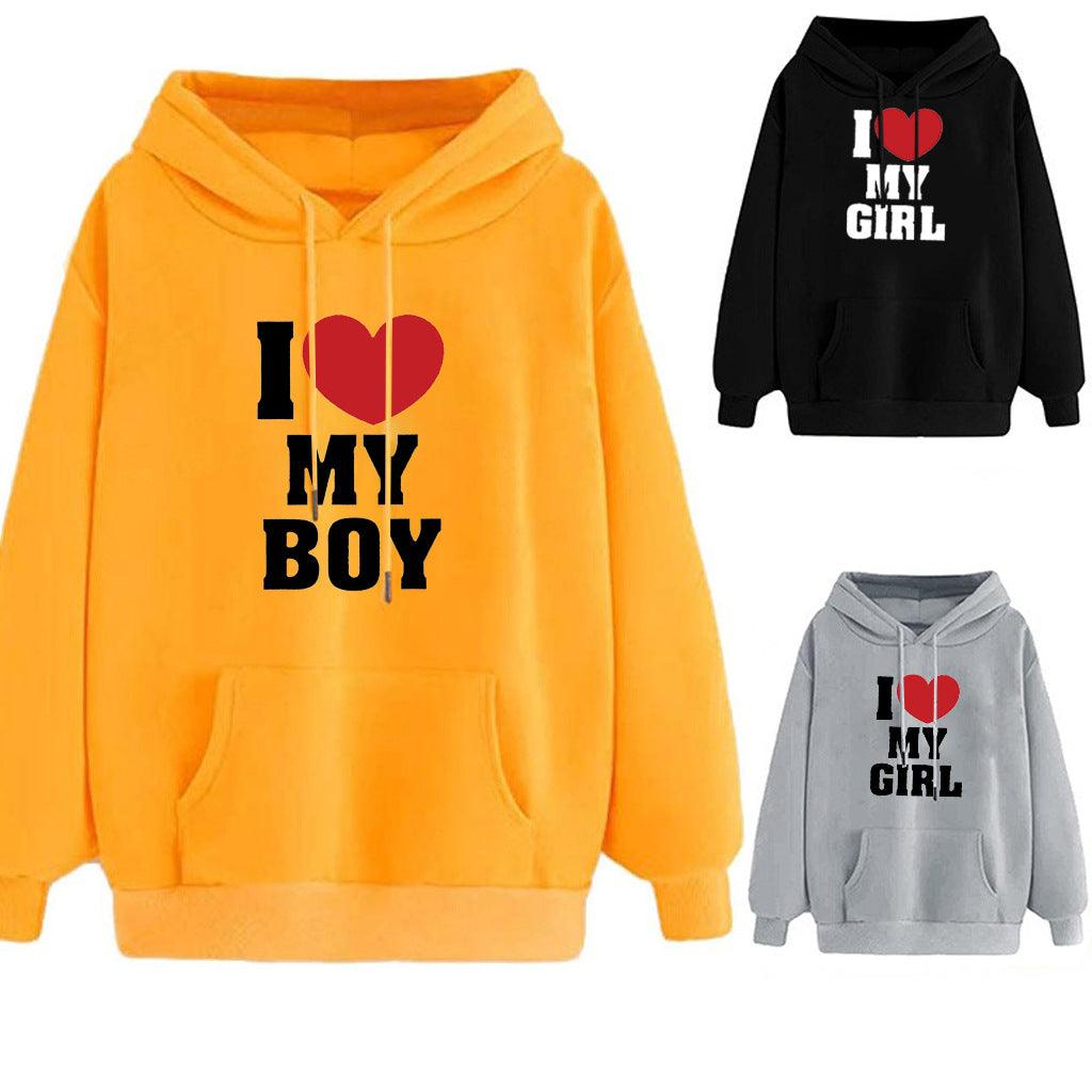 Love Letter Print Long Sleeve Hooded Hoodie - Cruish Home